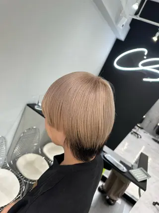 ミディアム カラー メンズ 透明感/ブリーチ縮毛 /髪質改善/星野純一のヘアスタイル