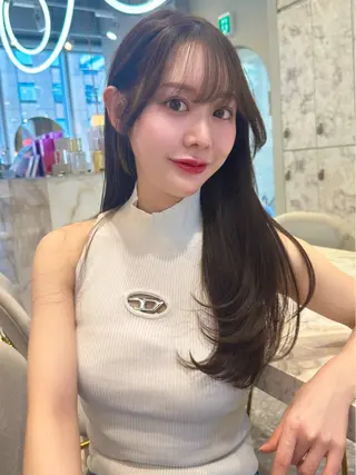 セミロング カラー 新宿/韓国風レイヤー 髪質改善/渋谷直樹のヘアスタイル