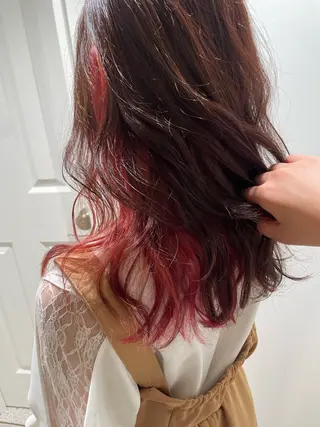 セミロング カラー 暖色/ブリーチ/メン ズパーマ/ミワチカコのヘアスタイル