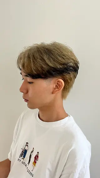 ショート カラー メンズ メンズパーマ/ メッシュ📍ユリのヘアスタイル