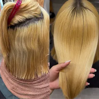 ロング パーマ ハイトーン縮毛/暖色 なーな🎀🤍のヘアスタイル