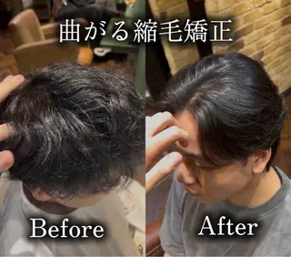 ショート モナン新宿所属・曲がる縮毛 メンズ 毛流れ 佐々木 優のヘアスタイル