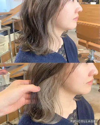 ミディアム ブリーチなしWカラー /酸性ストレート河本のヘアスタイル