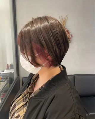 ショート カラー 暖色カラー🍊 ボブ🌿顔周りcutのヘアスタイル