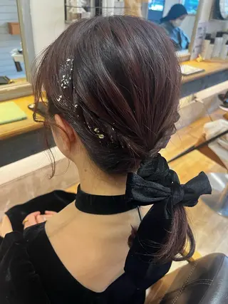 ヘアアレンジ ハラちゃんカット✂︎ 透明感🩵ケアカラーのヘアスタイル