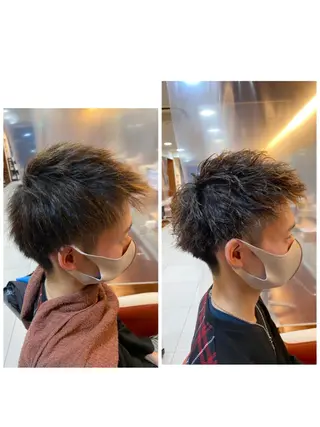 ショート パーマ メンズ 塩谷黎✨ブリーチ無W カラーメンズパーマ✨のヘアスタイル