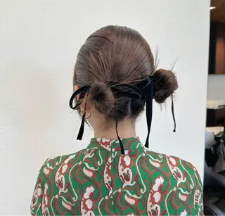 ミディアム カラー パーマ ヘアアレンジ メンズ キッズ 顔周りcut/ 艶ワンカラー♥ちさきのヘアスタイル