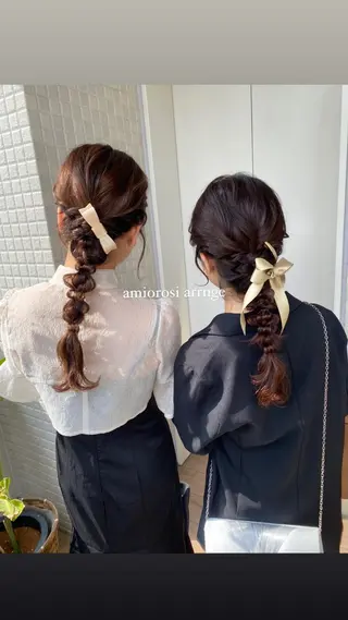 ヘアアレンジ 透けるベージュ/ 艶カラー♡のヘアスタイル