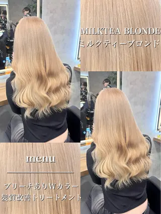 ロング カラー パーマ ヘアアレンジ 透明感ブリーチカラー 🌈TOMOHIROのヘアスタイル