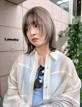ミディアム カラー グレージュ× ボブ× ハイトーン　前田隆太のヘアスタイル