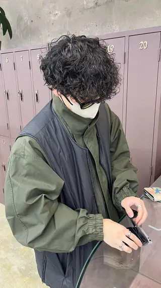 ショート パーマ メンズ ナガノリノ /ボブ/ ベージュ/暖色のヘアスタイル