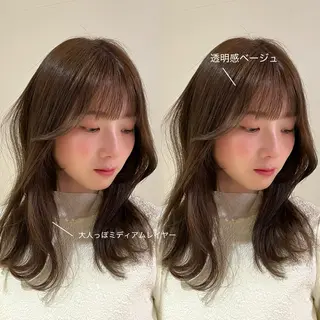 ミディアム カラー えんぐちとも／透明感 カラー／博多ボブのヘアスタイル