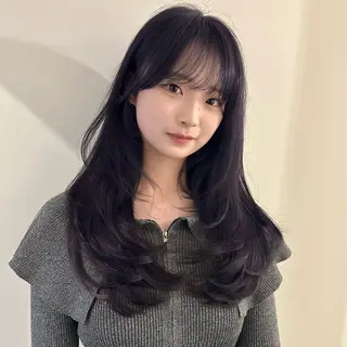 ロング 🌹ハッシュカット、 レイヤー韓国ヘア🌹のヘアスタイル
