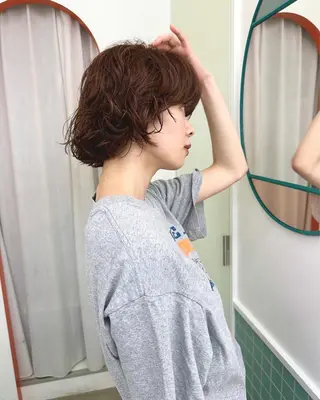 ショート カラー パーマ ボブ/レイヤー/ケア パーマ/リュウタのヘアスタイル