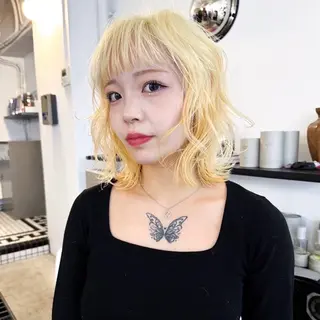 ミディアム カラー ☆RUO☆/ハイトー ンBob/デザインのヘアスタイル