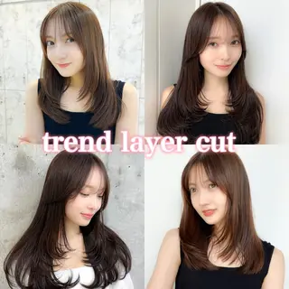 セミロング カラー 新宿/韓国風レイヤー 髪質改善/渋谷直樹のヘアスタイル