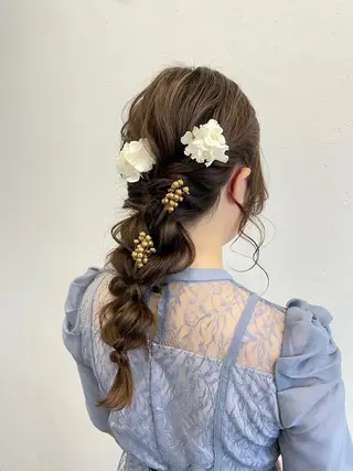 ロング ヘアアレンジ 縮毛矯正×髪質改善 カラー×クロスパーマのヘアスタイル