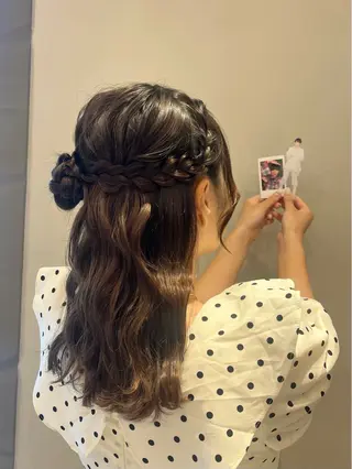 ミディアム ヘアアレンジ ヘアメ/アレンジ/暖 色/顔周り/あつはのヘアスタイル