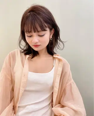 ミディアム 切りっぱなしボブ ソノキユウカのヘアスタイル