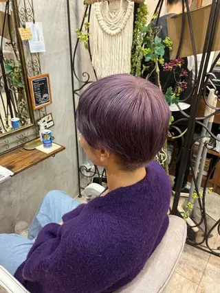 ショート カラー 艶髪/ハイトーン/ ヘアセット/モエノのヘアスタイル