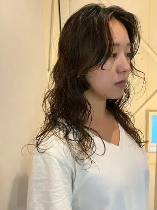 セミロング パーマ 森貴裕/ベージュ/ パーマ/オリーブのヘアスタイル