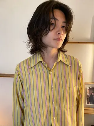 ミディアム パーマ メンズ 森貴裕/ベージュ/ パーマ/オリーブのヘアスタイル