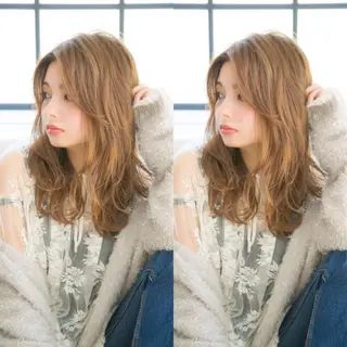 セミロング salowin 原宿 aroa所属・韓国／ハッシュカット ／透明感カラー／金野のヘアスタイル