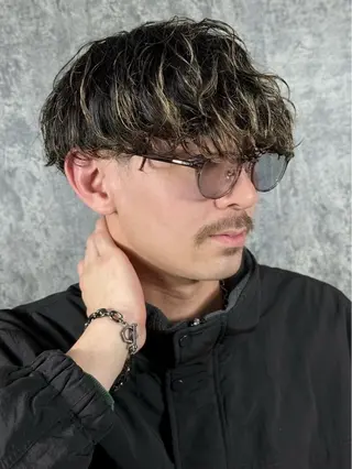 ミディアム カラー パーマ メンズ 福崎 凛太朗のヘアスタイル
