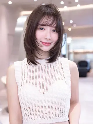 ミディアム カラー 渋谷/レイヤーボブ・ 韓国ボブ特化/楓のヘアスタイル