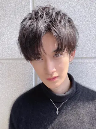 メンズ ブリーチなしダブル カラー縮毛矯正　下野のヘアスタイル