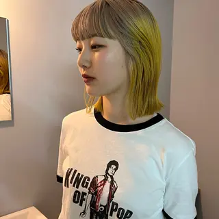 ミディアム 舟橋耀/ブリーチカラ ー/レイヤーカットのヘアスタイル