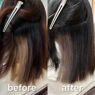 ミディアム カラー パーマ KIZU 髪質改善 オカルト怪談のヘアスタイル