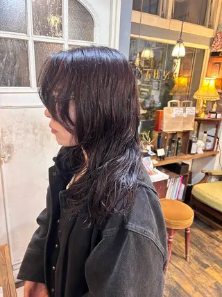 セミロング 清水千優/パーマ/透 明感カラー/メンズのヘアスタイル