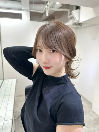 セミロング カラー レイヤー 顔周り グレージュ/添田晃基のヘアスタイル