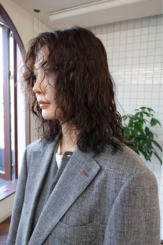 ミディアム カラー パーマ ボブパーマ/パーマ ウルフパーマのヘアスタイル