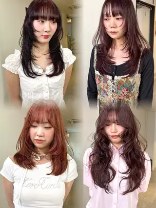 ロング カラー mizuki/ピンク ベージュ.レイヤーのヘアスタイル