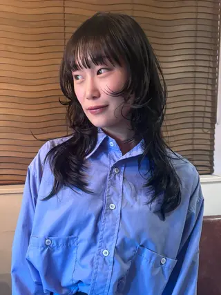 セミロング カラー パーマ レイヤー/透明感/ ブリーチなし/わかなのヘアスタイル