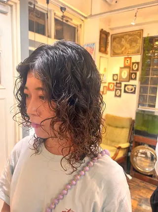 ミディアム パーマ 清水千優/パーマ/透 明感カラー/メンズのヘアスタイル