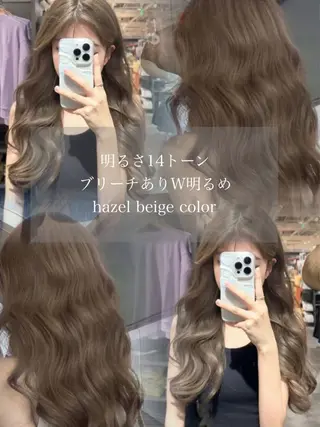 ロング 韓国ヘア/ブリーチ無 しWカラー/オリーブのヘアスタイル