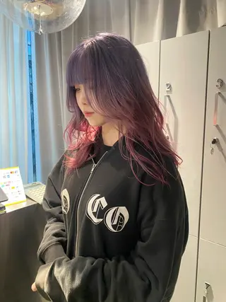 セミロング カラー rilas博多所属・博多JYUI/ウルフ ハイトーン/デザインのヘアスタイル