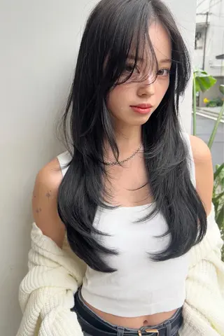 ロング rioカット縮毛 矯正♡韓国レイヤーのヘアスタイル