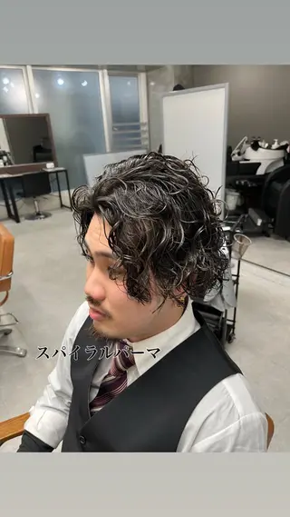 ミディアム パーマ メンズ メンズカット メンズパーマヤマザキのヘアスタイル