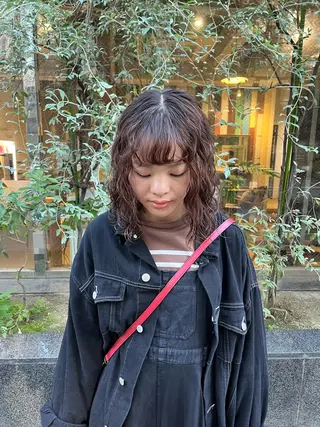 ミディアム パーマ えんぐちとも／透明感 カラー／博多ボブのヘアスタイル