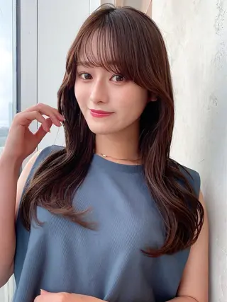 セミロング カラー 顔周り/くびれヘア 韓国ヘア💕風間るなのヘアスタイル