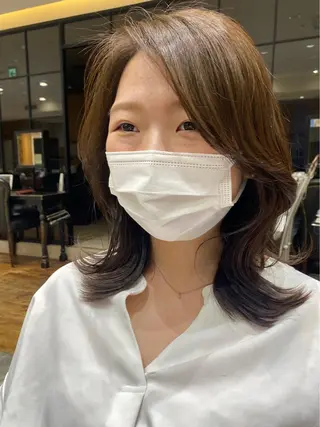 ミディアム カラー 顔周り/くびれヘア 韓国ヘア💕風間るなのヘアスタイル