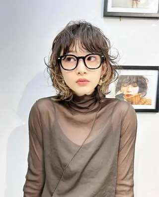 ショート カラー パーマ ヘアアレンジ RIN パーマ/暖色カラーのヘアスタイル