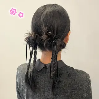 ミディアム ヘアアレンジ ヘアセット/ピンク /レッド/あつはのヘアスタイル