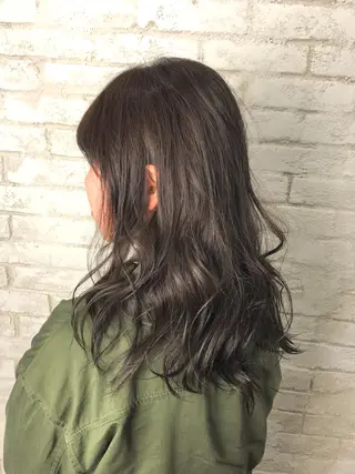 セミロング カラー パーマ ヘアアレンジ 韓国ヘア✨グレージュ カラーasamiのヘアスタイル