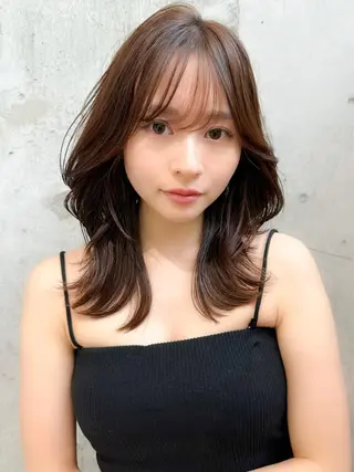 ミディアム カラー 新宿/韓国風レイヤー 髪質改善/渋谷直樹のヘアスタイル