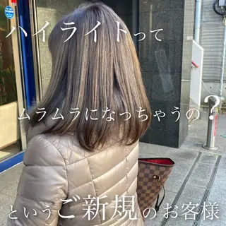 セミロング 前髪縮毛矯正 高野開弦ハイトーンのヘアスタイル